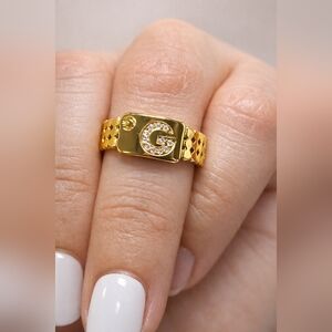 Gold Initial G Signet Ring - Women's Jewelry